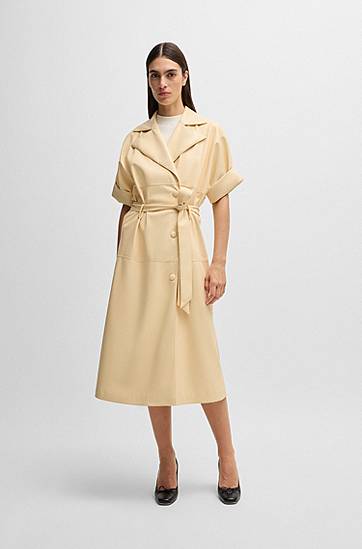 Šaty BOSS Relaxed-Fit Faux Leather Trench Dress Béžová | 50531898, 1