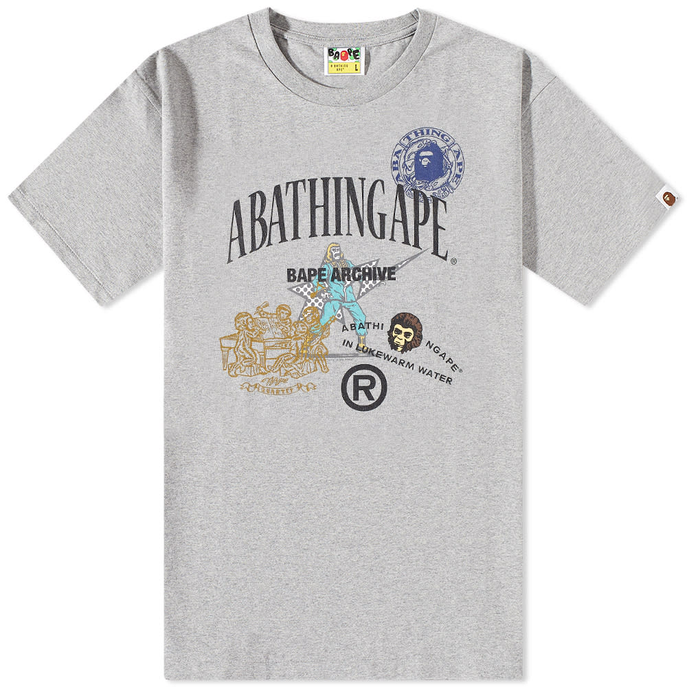 Tričko BAPE A Bathing Ape Archive Multi Logo Tee Šedá | 001TEI201013F-GRY, 0