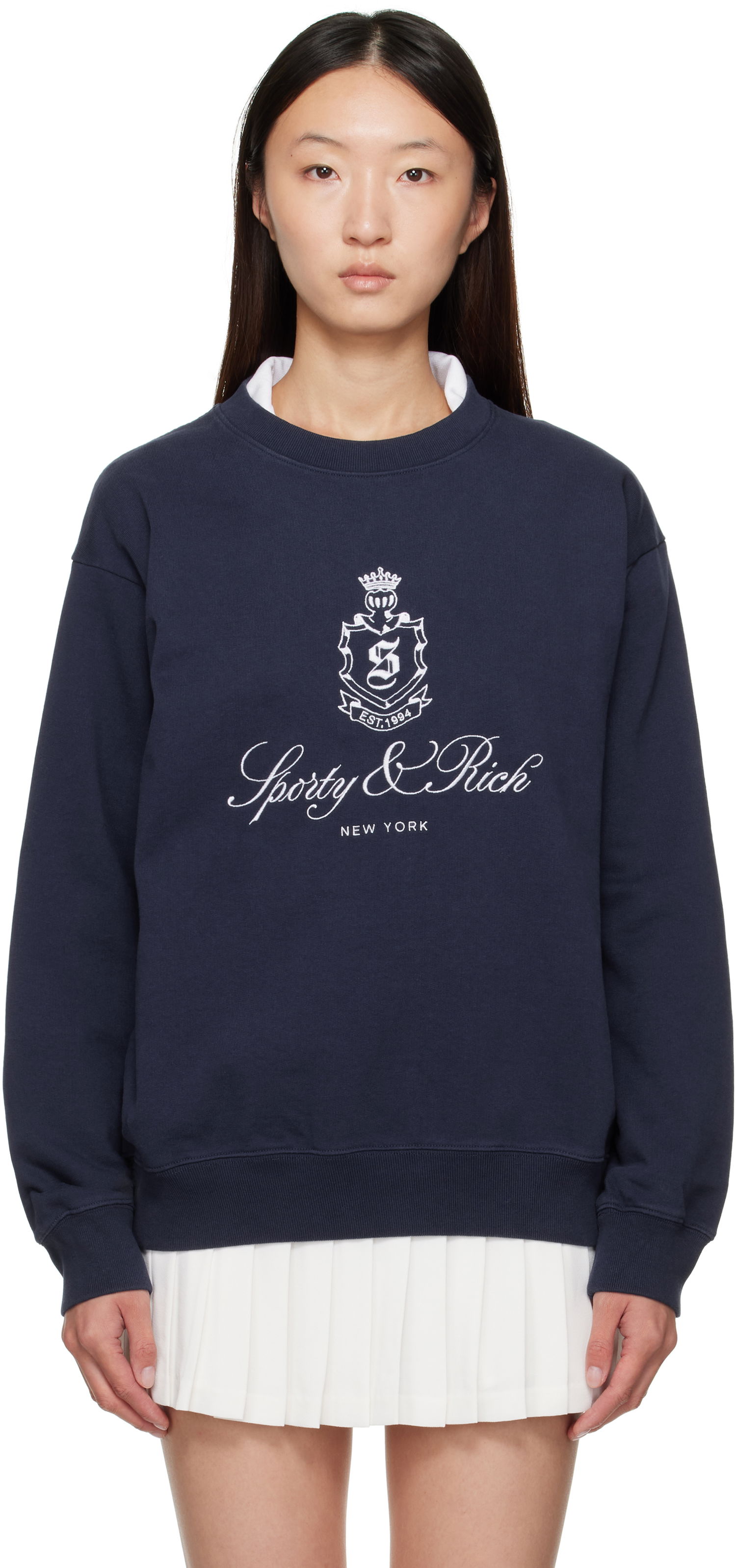 Mikina Sporty & Rich Sporty & Rich Vendome Embroidered Crewneck Sweatshirt Navy | ST071602231BL106, 0