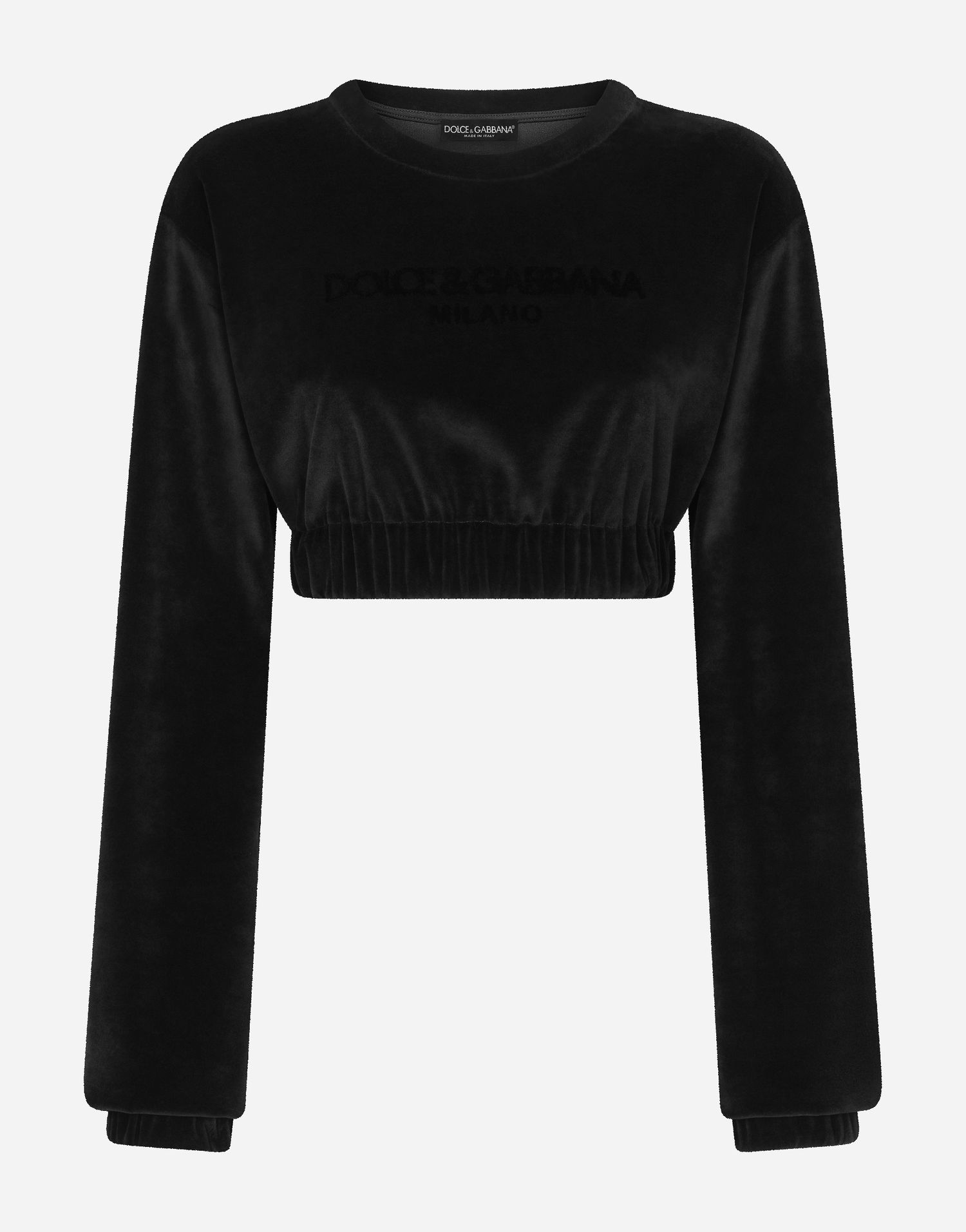 Mikina Dolce & Gabbana Cropped Chenille Sweatshirt With Carpet-stitch Embroidery - Woman T-shirts And Sweatshirts Black Cotton 44 Čierna | F9R30ZGDBZUN0000, 0