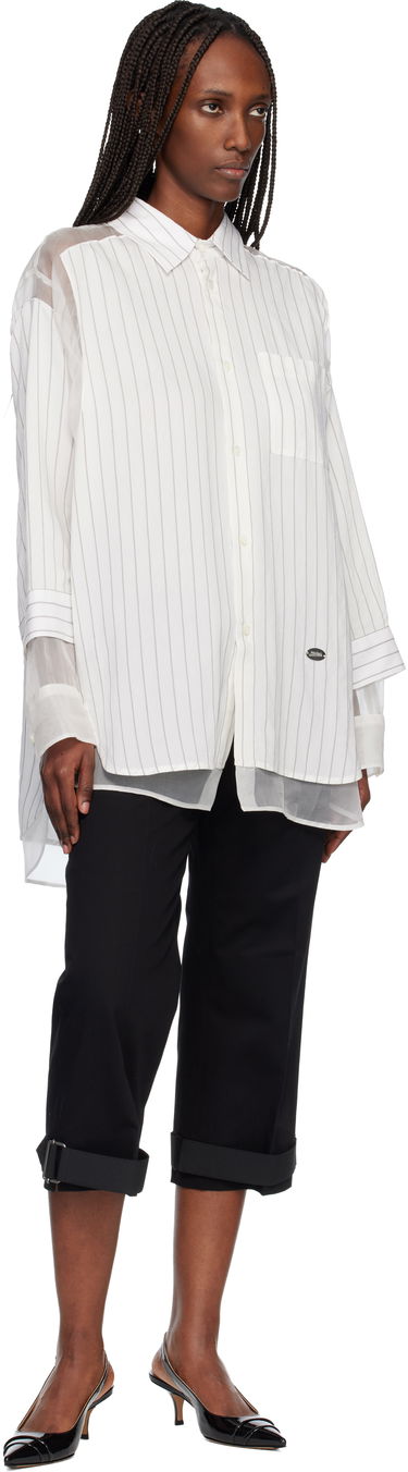Košeľa Jean Paul Gaultier Pinstriped Long-Sleeve Button-Up Shirt with Sheer Panels Biela | 25/04-U-ST038-W038-0150, 3