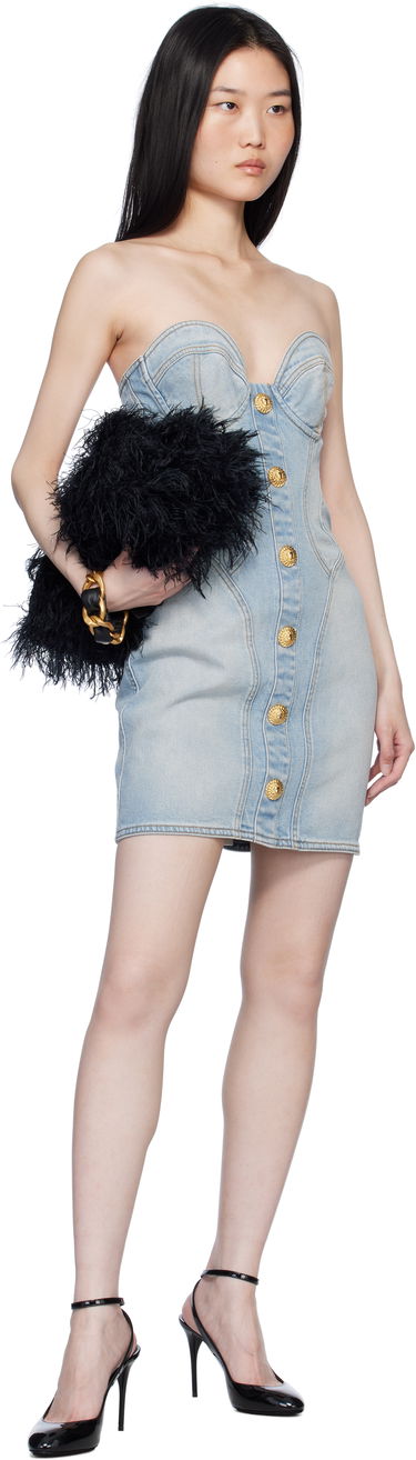 Šaty Balmain Buttoned Denim Minidress Modrá | EF1R1315DF23, 3