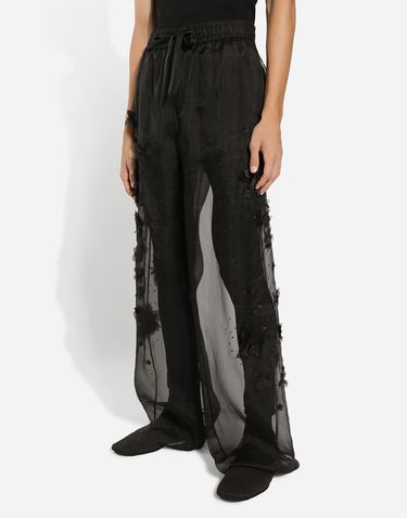 Nohavice Dolce & Gabbana Dolce & Gabbana Floral Appliqué Organza Wide-Leg Pants Čierna | GP05XZFU1IDN0000, 3