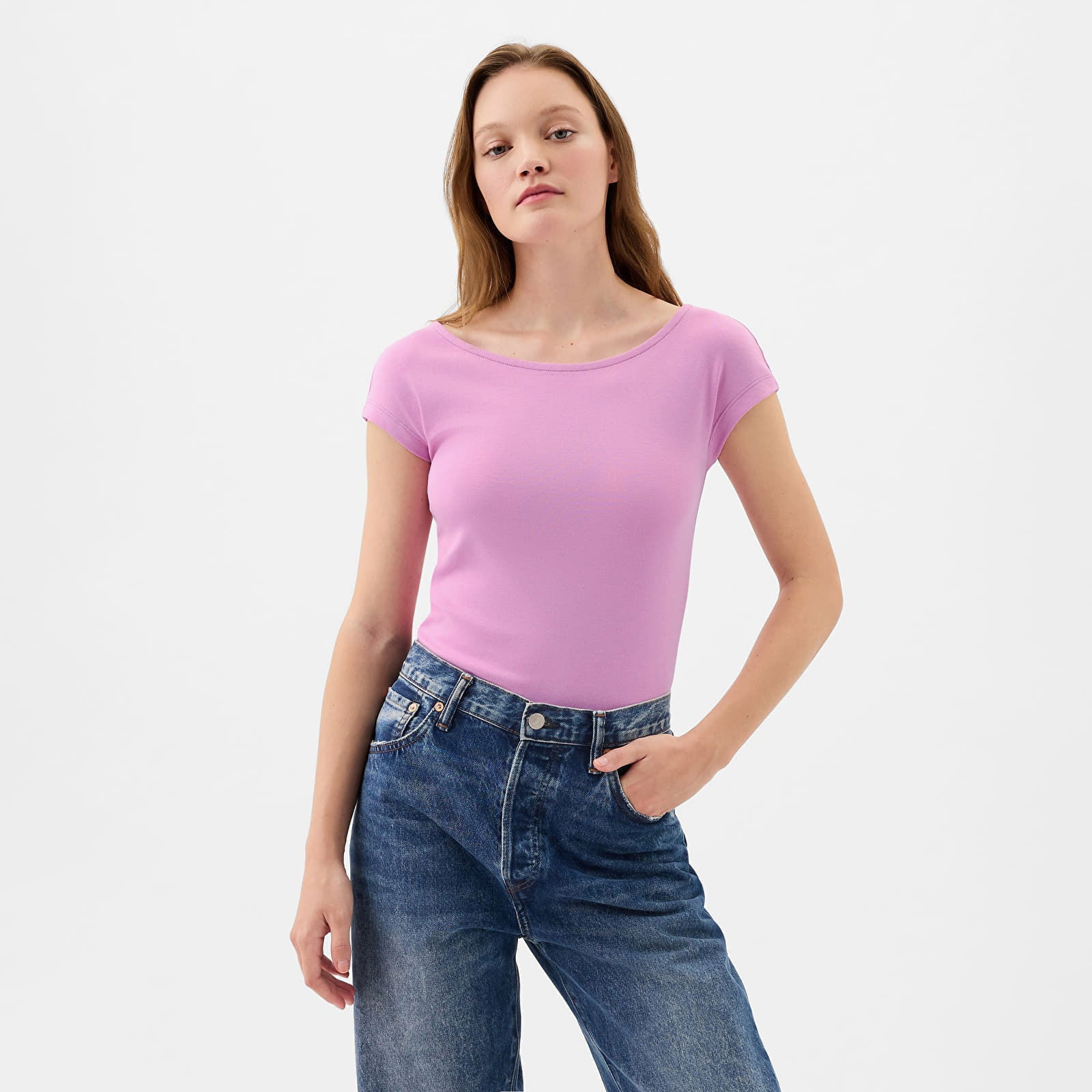 Top Shortsleeve Bateau Neck Modal Top Sugar Pink