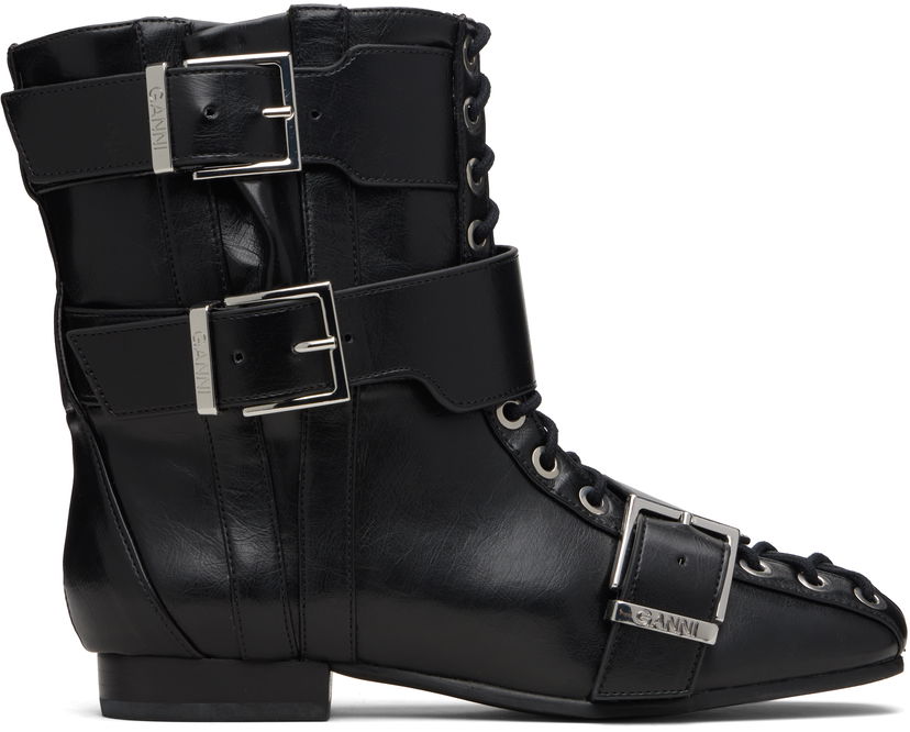 Tenisky a topánky GANNI Buckled Eyelets Lace-Up Boots Čierna | S3114