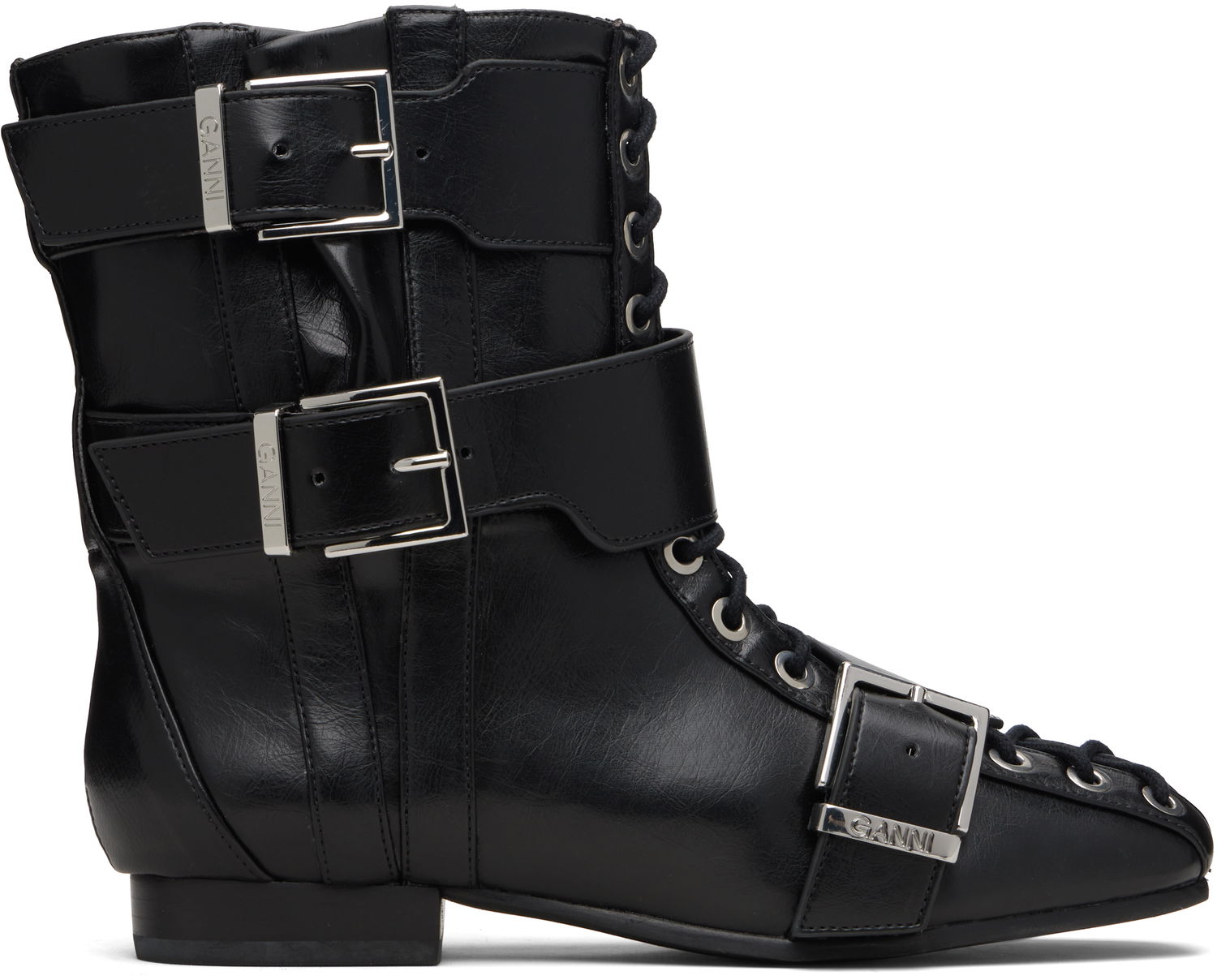 Tenisky a topánky GANNI Buckled Eyelets Lace-Up Boots Čierna | S3114, 0