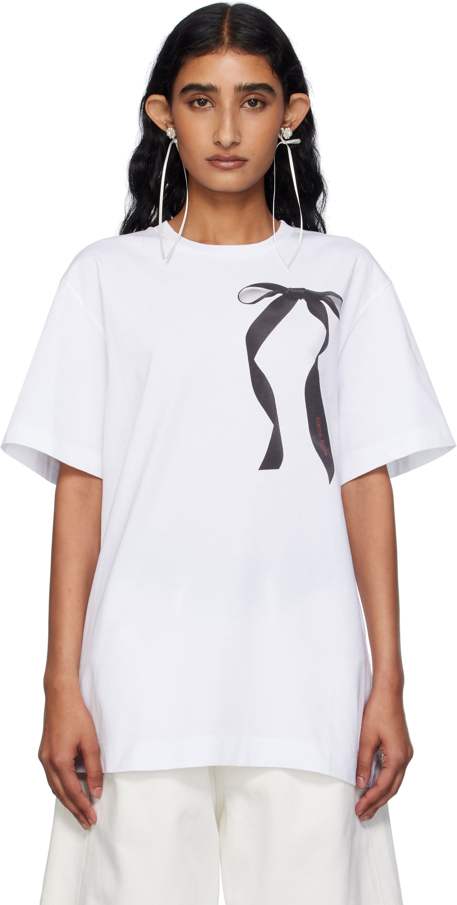 Tričko Simone Rocha Simone Rocha Ribbon Bow Tail T-shirt Biela | 5195P55-W 0569, 0