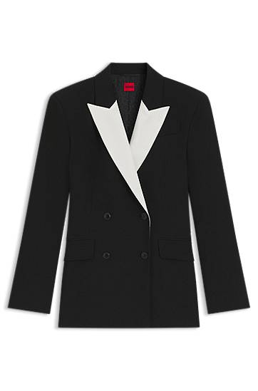 Bunda BOSS Regular Fit Contrast Lapel Blazer Čierna | 50544752