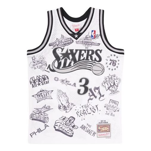 Dres Mitchell & Ness NBA AI World Tour Swingman 76ers Jersey Biela | SMJYDX21038-P76WHIT