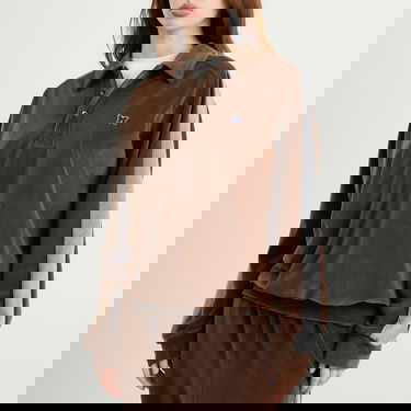 Polo tričko Needles Velour Long Sleeve Polo Pullover with Side Line, Size X-Small Hnedá | RW338-A, 5