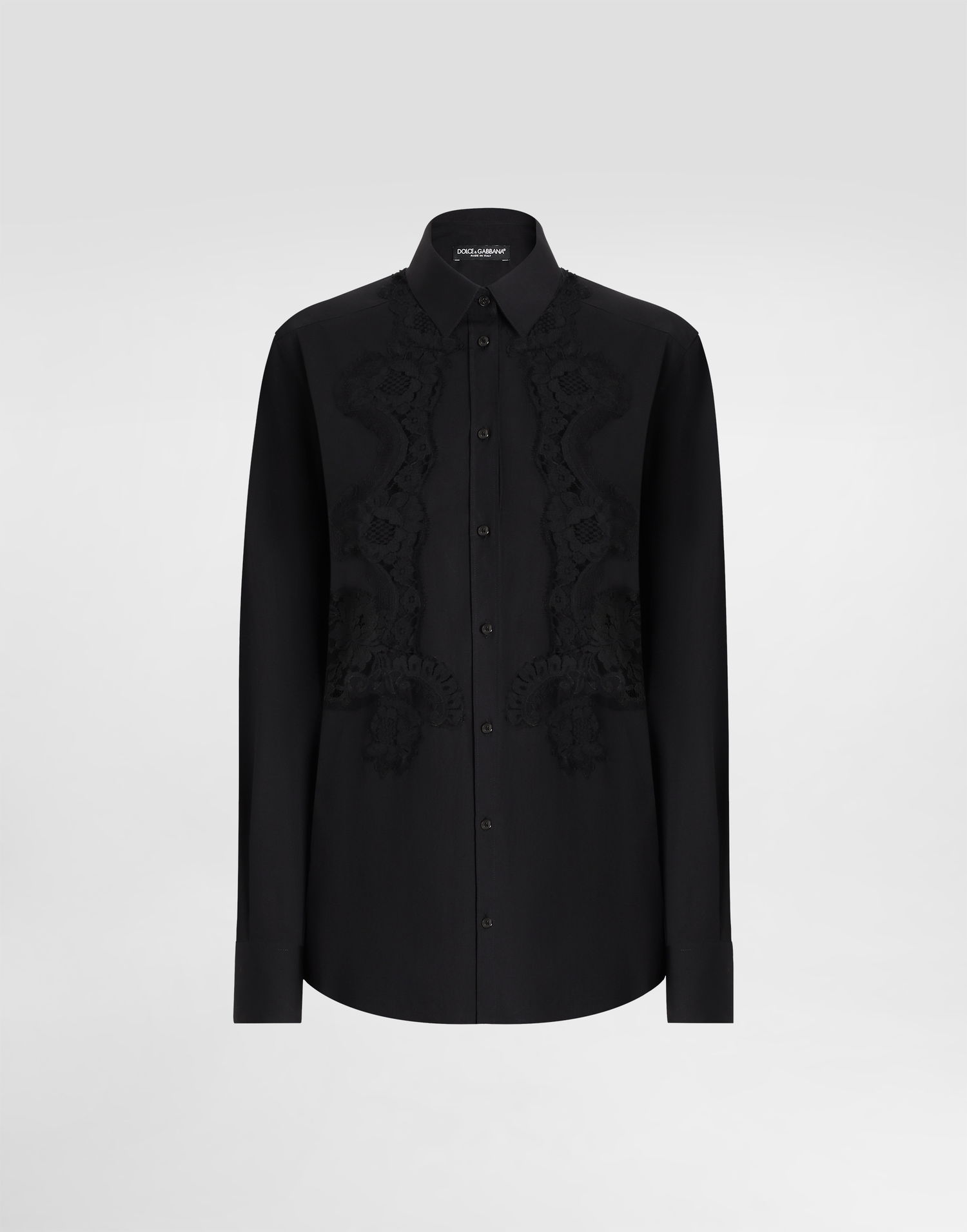 Košeľa Dolce & Gabbana Dolce & Gabbana Cotton Poplin Shirt with Lace Inlay Čierna | F5T32TGDCWPN0000, 0