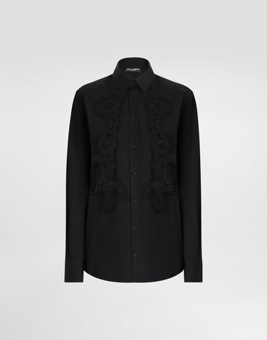Košeľa Dolce & Gabbana Dolce & Gabbana Cotton Poplin Shirt with Lace Inlay Čierna | F5T32TGDCWPN0000, 0