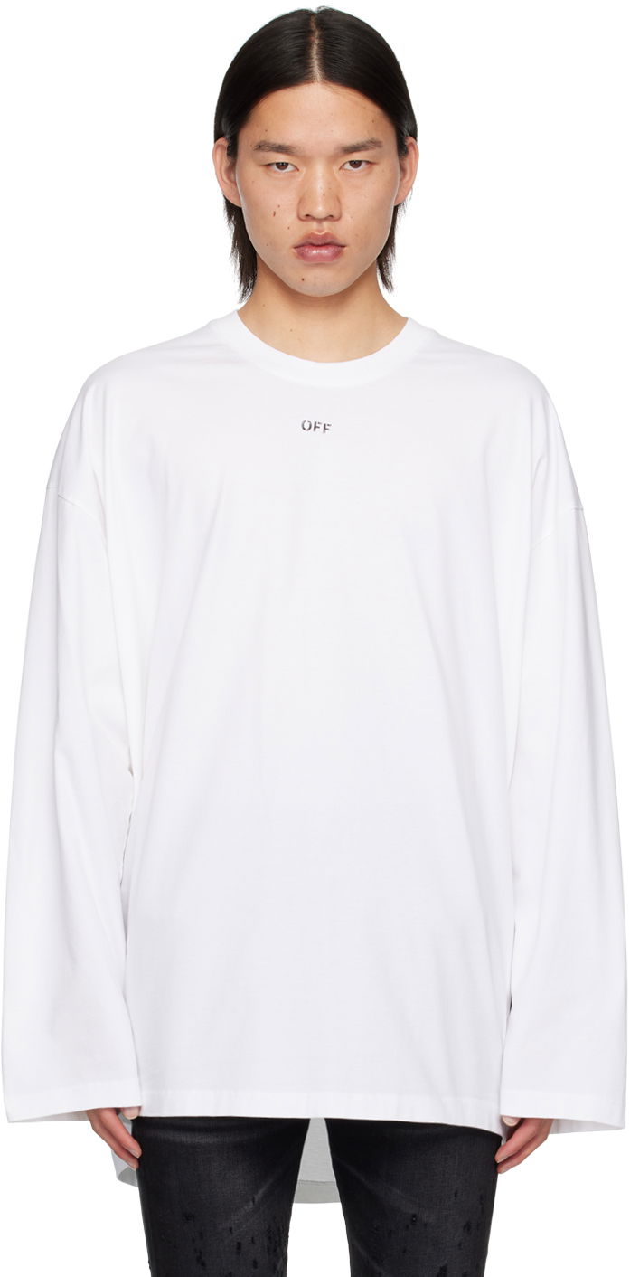 Tričko Off-White White Off Stamp Long Sleeve T-Shirt Biela | OMAB091C99JER0010110