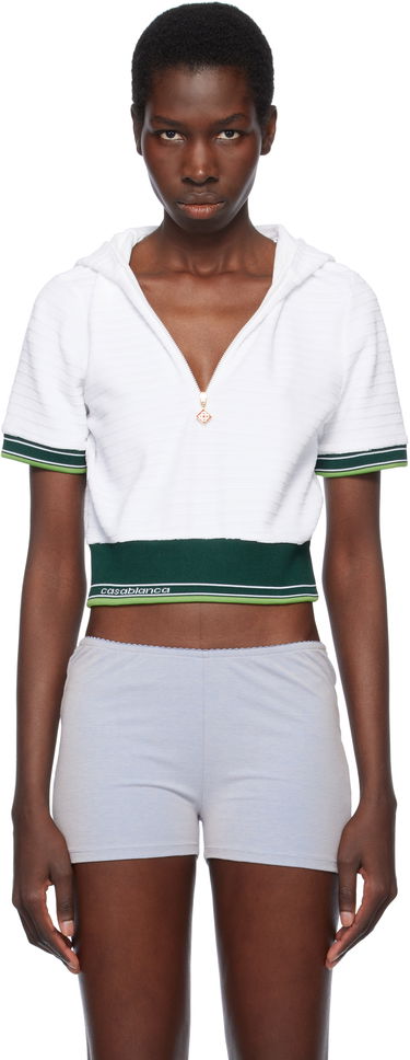 Mikina Casablanca Casablanca Textured Velour Tennis Cropped Hoodie Biela | WS25-JTP-354-01, 0