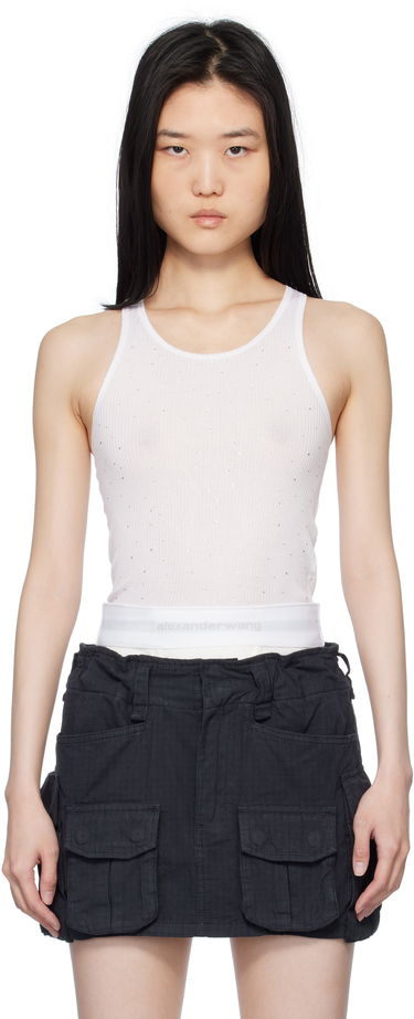 Tielko Alexander Wang White Crystal Hotfix Racer Tank Top Biela | WL001T, 0