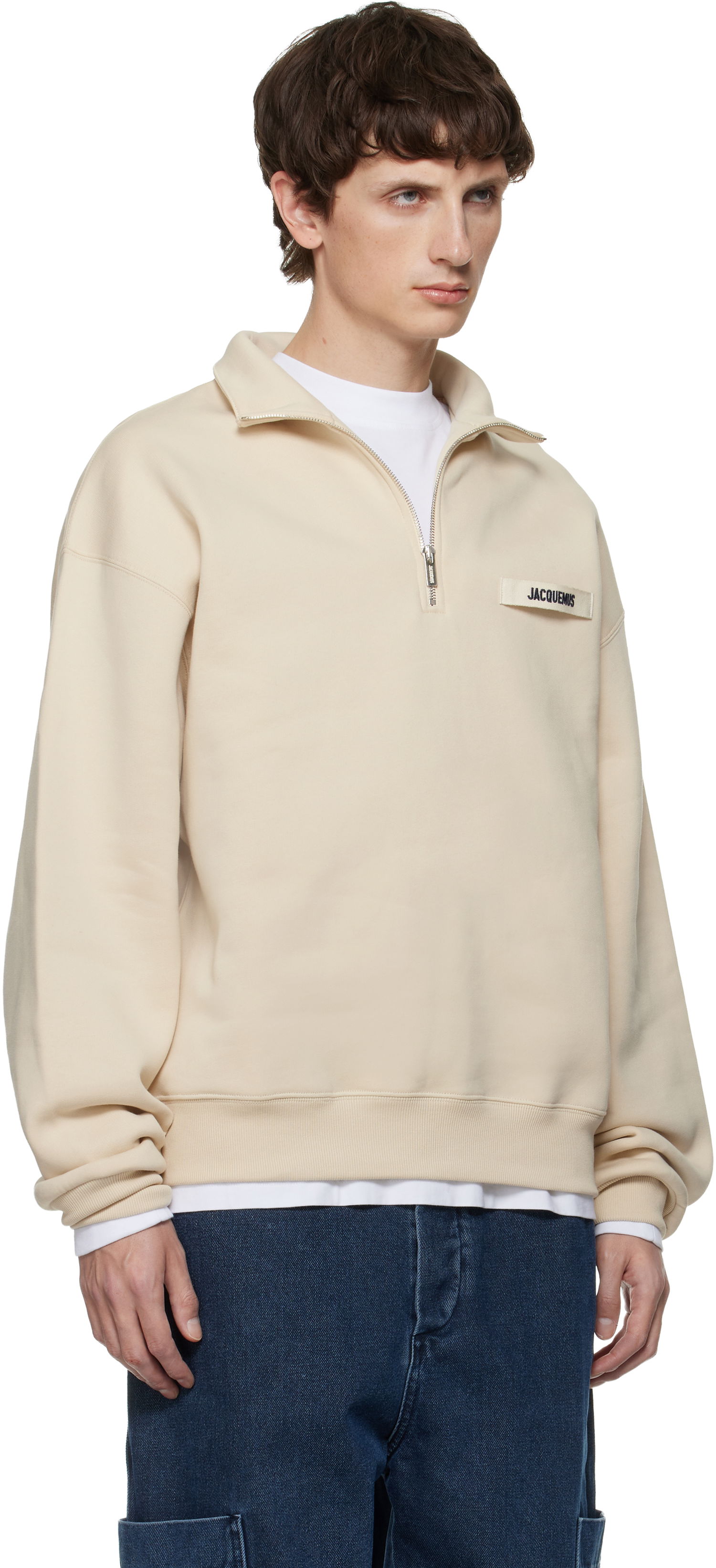 Mikina Jacquemus The Gros Grain Zipped-Rollneck Sweatshirt Béžová | 25ESSM00313AJ00174, 1