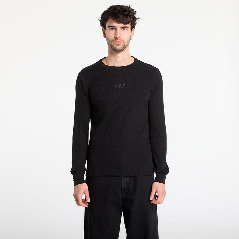 Tričko GAP Long Sleeve Waffle Mini Logo Crew Tee Čierna | 795644-02