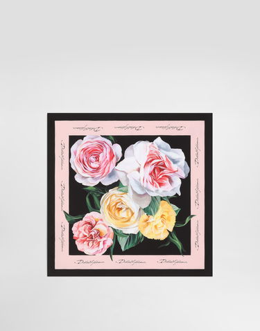 Šál Dolce & Gabbana Dolce & Gabbana Rose and Peony Print Silk Twill Foulard 50x50 Ružová | FN093RGDCUIHH5IY, 0