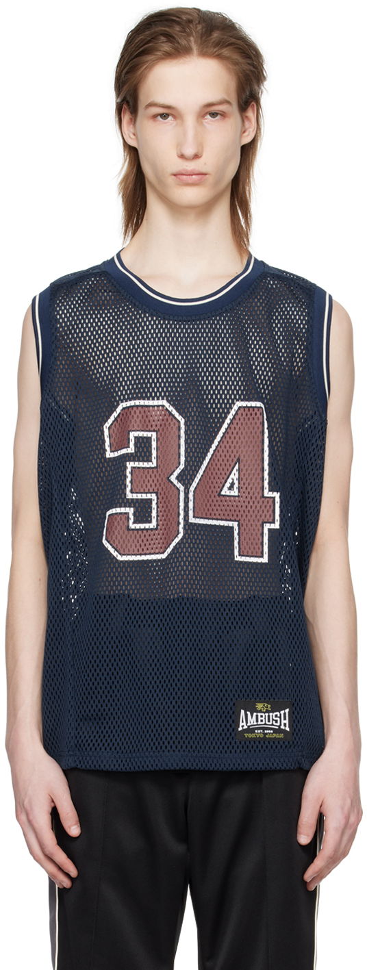Tielko Ambush AMBUSH Mesh Tank Top with 34 Print Navy | BMAD003S24JER0014528