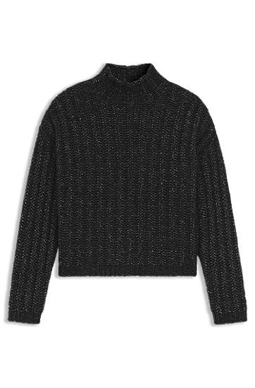 Sveter BOSS Cropped Ribbed Knit Mock Neck Sweater Čierna | 50550210