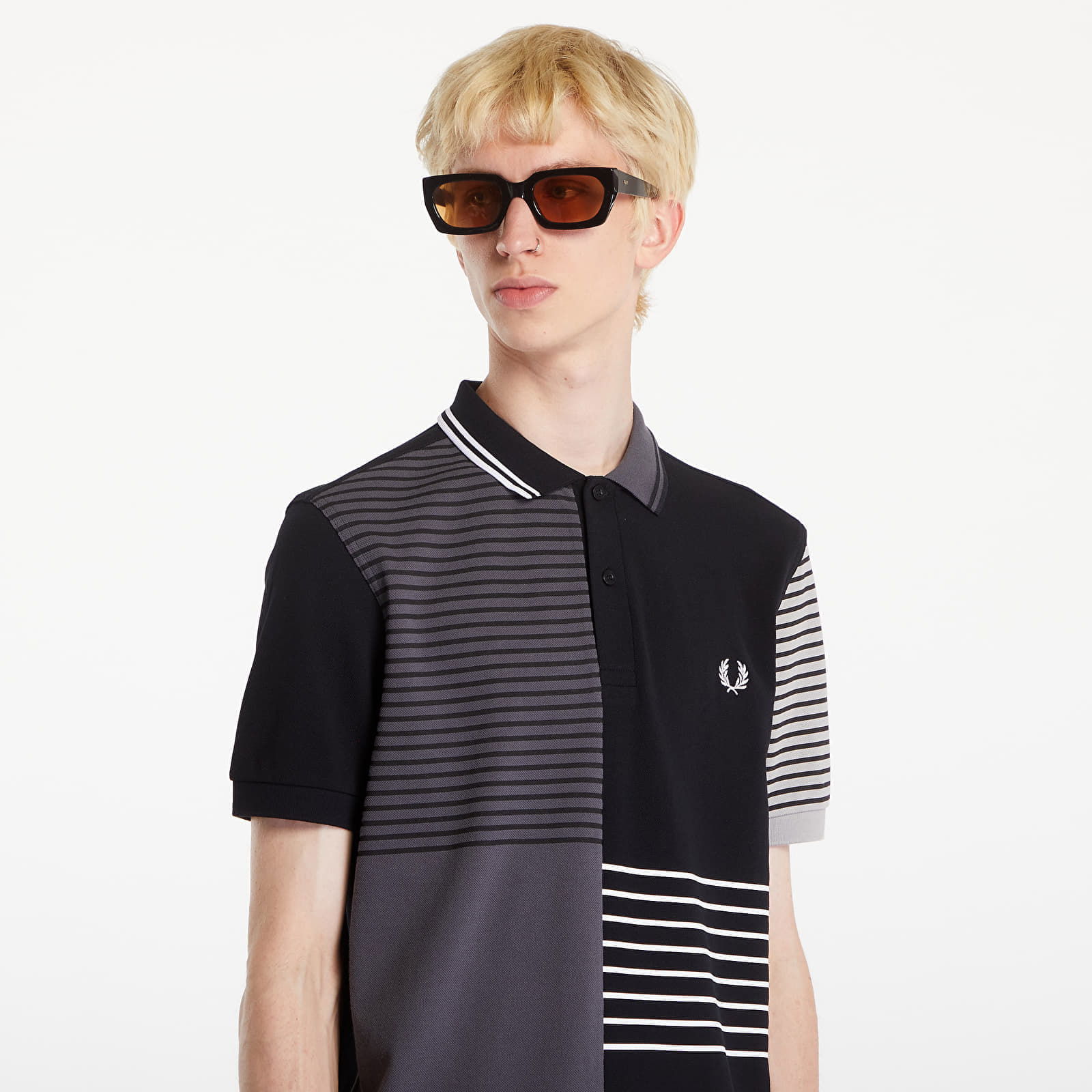 Beams Striped Panel Fp Polo T-Shirt Black