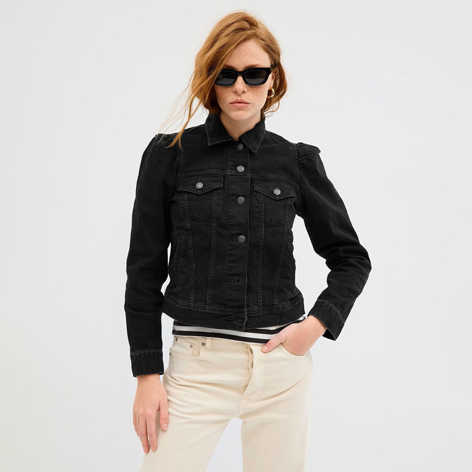 Bunda GAP Puff Sleeves Denim Jacket Black Wash Čierna | 635632-00, 0