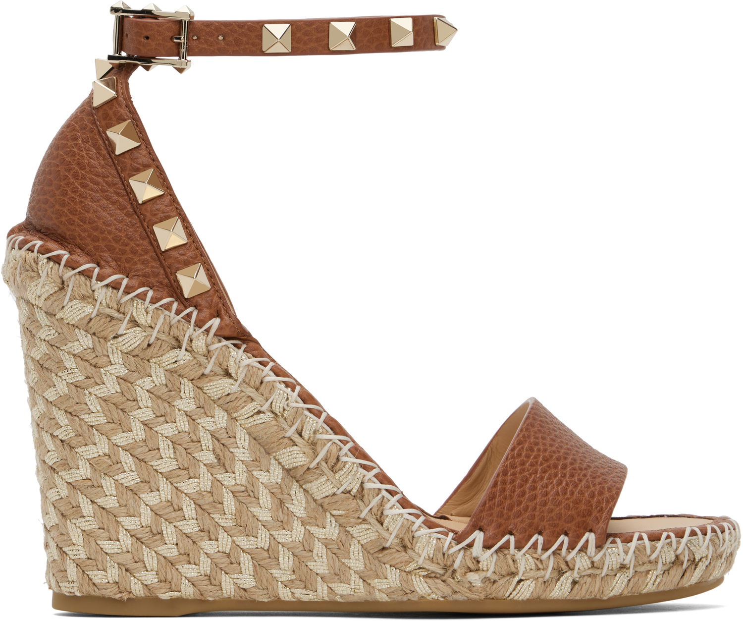 Starostlivosť o obuv Valentino Valentino Garavani Double Rockstud Grainy Calfskin Wedge Espadrilles Hnedá | 6W2S0090FEQ, 0