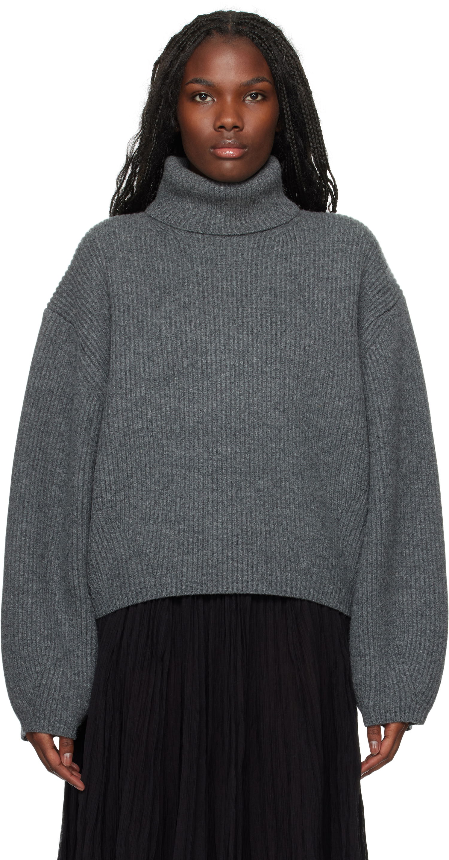 Sveter TOTEME TOTEME Ribbed Turtleneck Sweater Šedá | 244-WRT0394-YA0110, 0