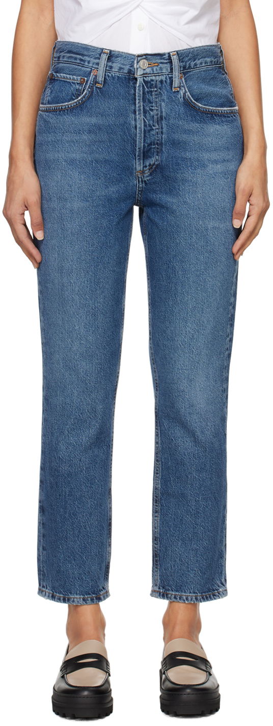 Džínsy AGOLDE High Rise Straight Crop Jeans Modrá | A056B-1604