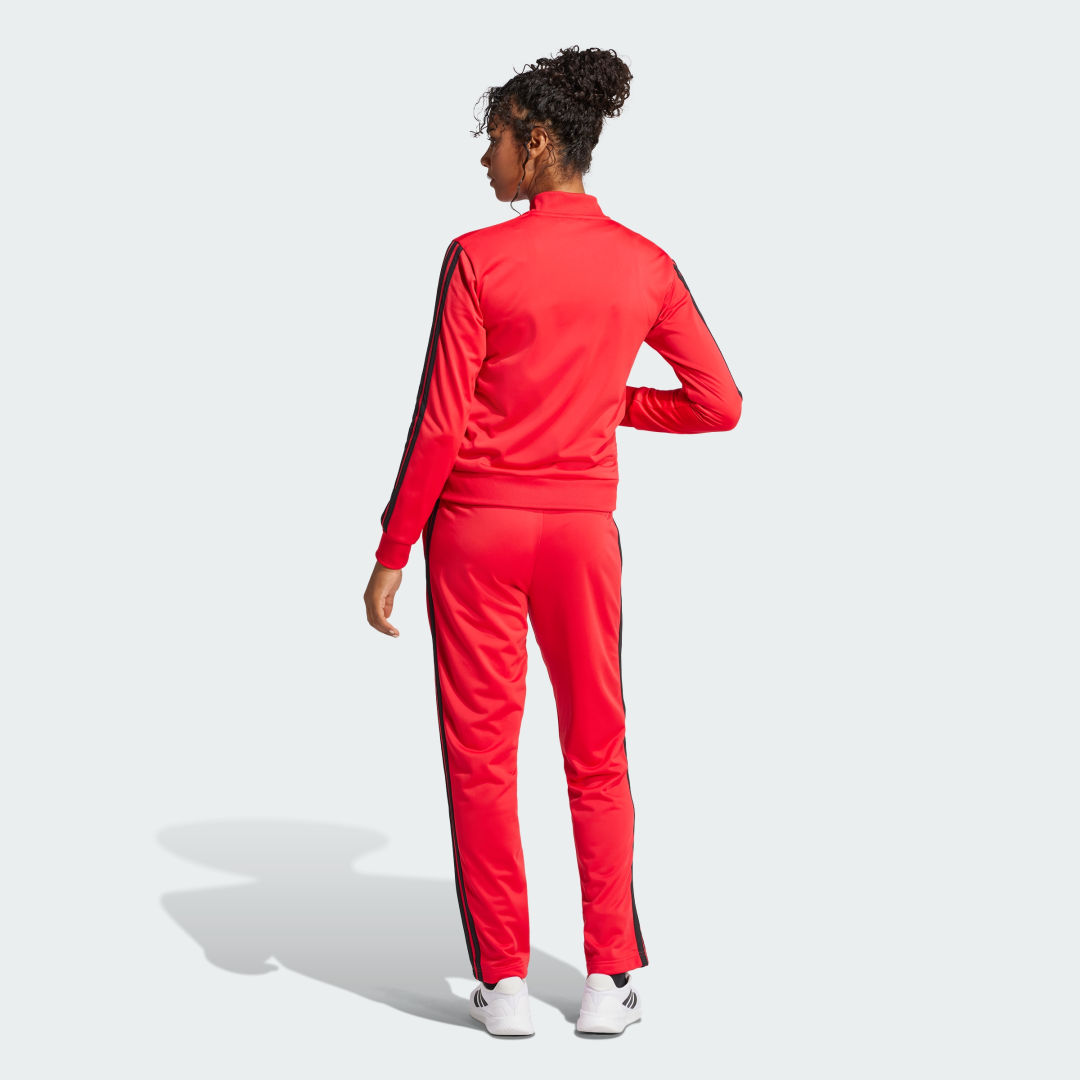 Essentials 3-Stripes Red Track Suit with Black Stripes