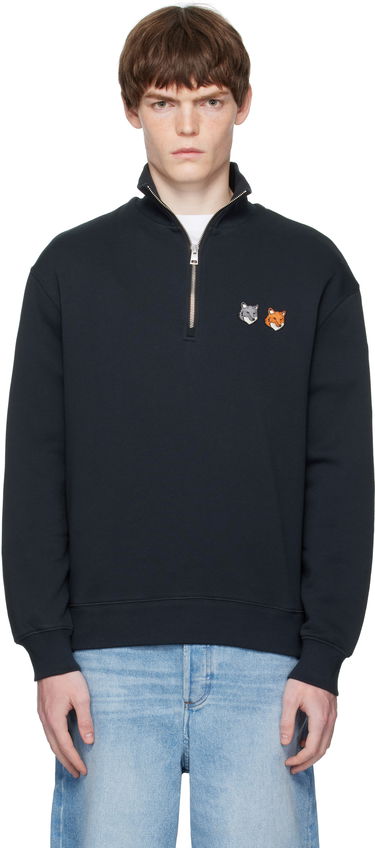 Mikina MAISON KITSUNÉ Maison Kitsuné Double Fox Head Half-Zip Sweatshirt Čierna | OM211CFKM0321, 0