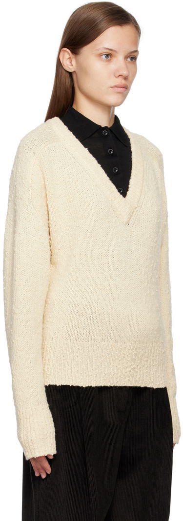 Sveter TOTEME Textured Knit V-Neck Sweater Biela | 224-5106-324, 1