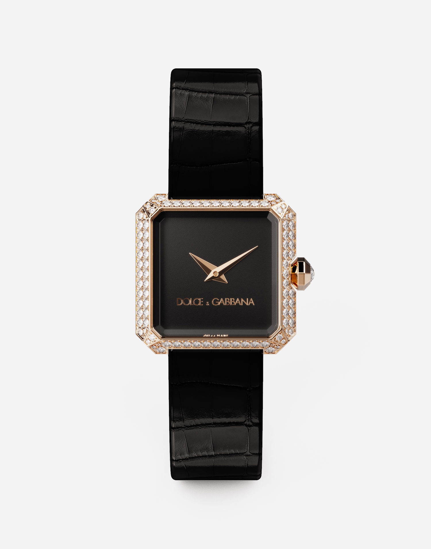 Hodinky Dolce & Gabbana Diamond-Set Gold Faceted Case Watch with Croc-Embossed Leather Strap Čierna | WWJC2GXSB01N0000, 0