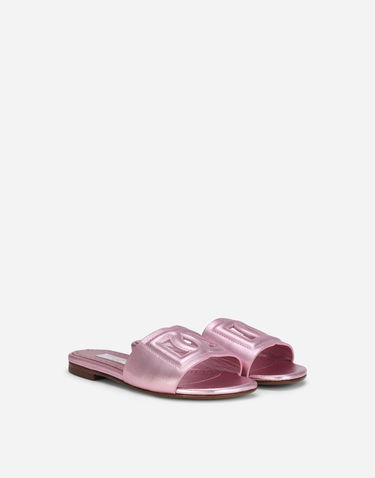Tenisky a topánky Dolce & Gabbana Flat Metallic Leather Monogram Slide Sandals Ružová | D11032A54398M305, 1