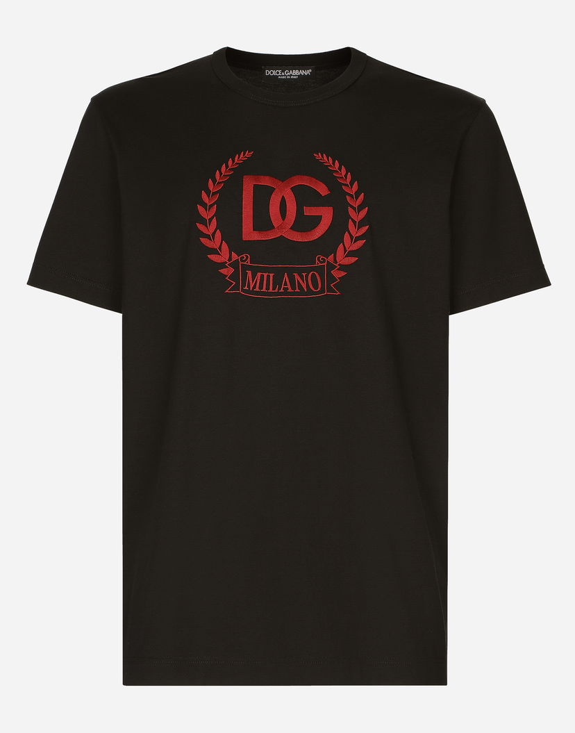 Tričko Dolce & Gabbana Cotton T-shirt With Dg Milano Logo Embroidery Čierna | G8PE3ZG7J5YN0000