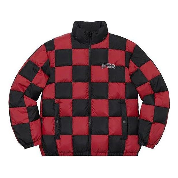 Prešívaná bunda Supreme Checkerboard Puffy Jacket Červená | SUP-FW19-10891