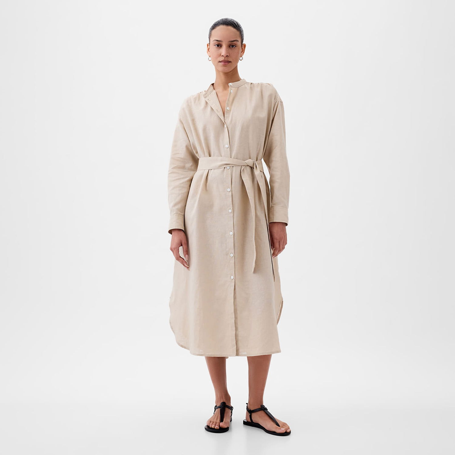 Šaty GAP Dresses Longsleeve Linen Maxi Dress Bedrock Béžová | 857614-01, 0