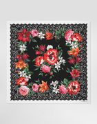Dolce & Gabbana 90x90 Silk Twill Floral Print Square Scarf with Lace Border