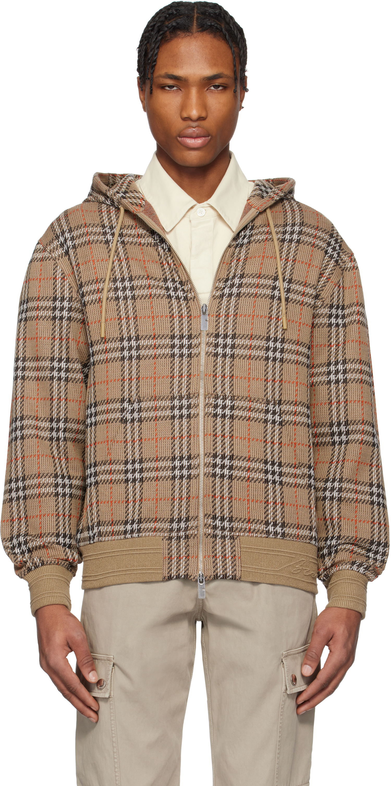 Mikina Burberry Burberry Check Cotton Blend Zip-Up Hoodie Hnedá | 8102881, 0