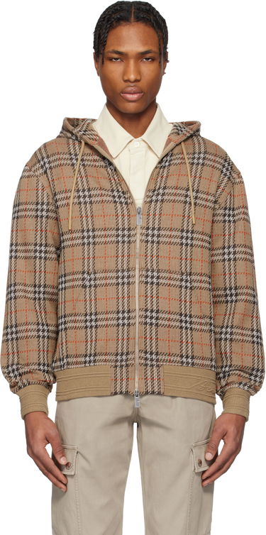 Mikina Burberry Burberry Check Cotton Blend Zip-Up Hoodie Hnedá | 8102881, 0