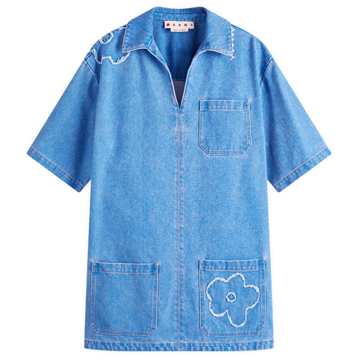 Košeľa Marni Marni Denim Shirt Dress with Flower Appliqué Modrá | ABJD1391QS, 0