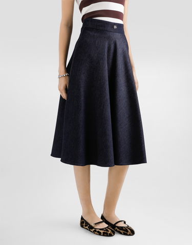 Sukňa Dolce & Gabbana Dolce & Gabbana Calf-Length Denim Circle Skirt with Logo Pin Navy | F4C7ODG8MR3S9001, 3
