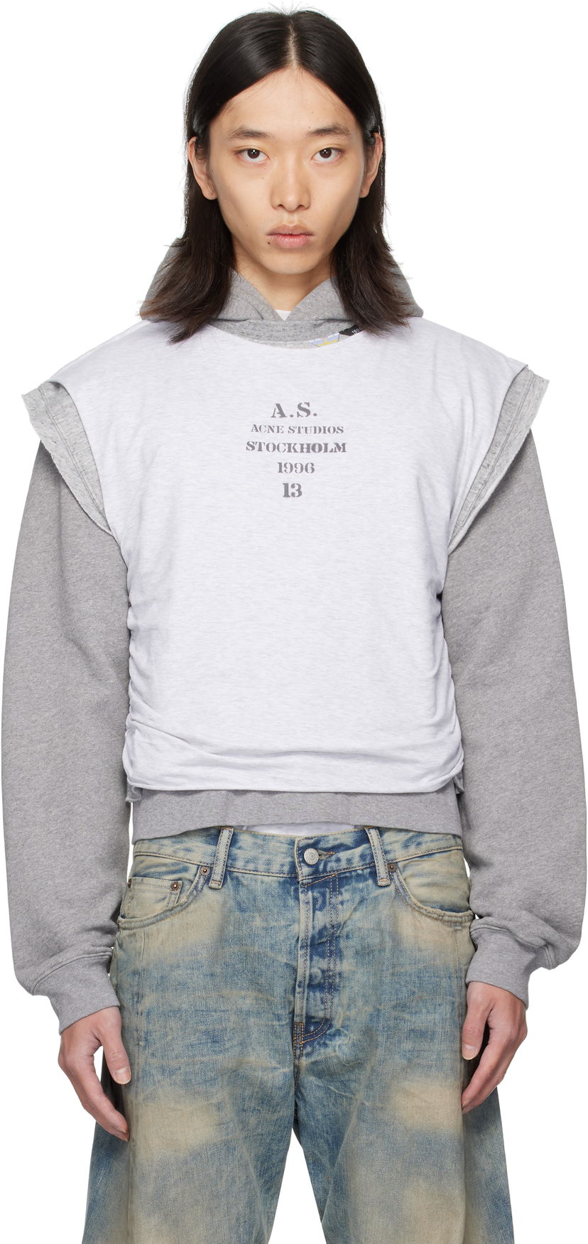 Mikina Acne Studios Acne Studios Layered Hoodie Šedá | BI0216-