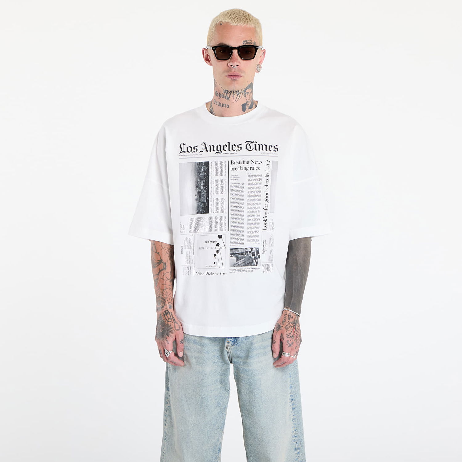 Tričko Palm Angels Palm Angels Paxlatimes News Over T-Shirt Biela | PMAA10BF25JER0020310, 0