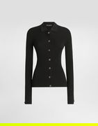 Ribbed Collared Cardigan with Bejeweled Buttons