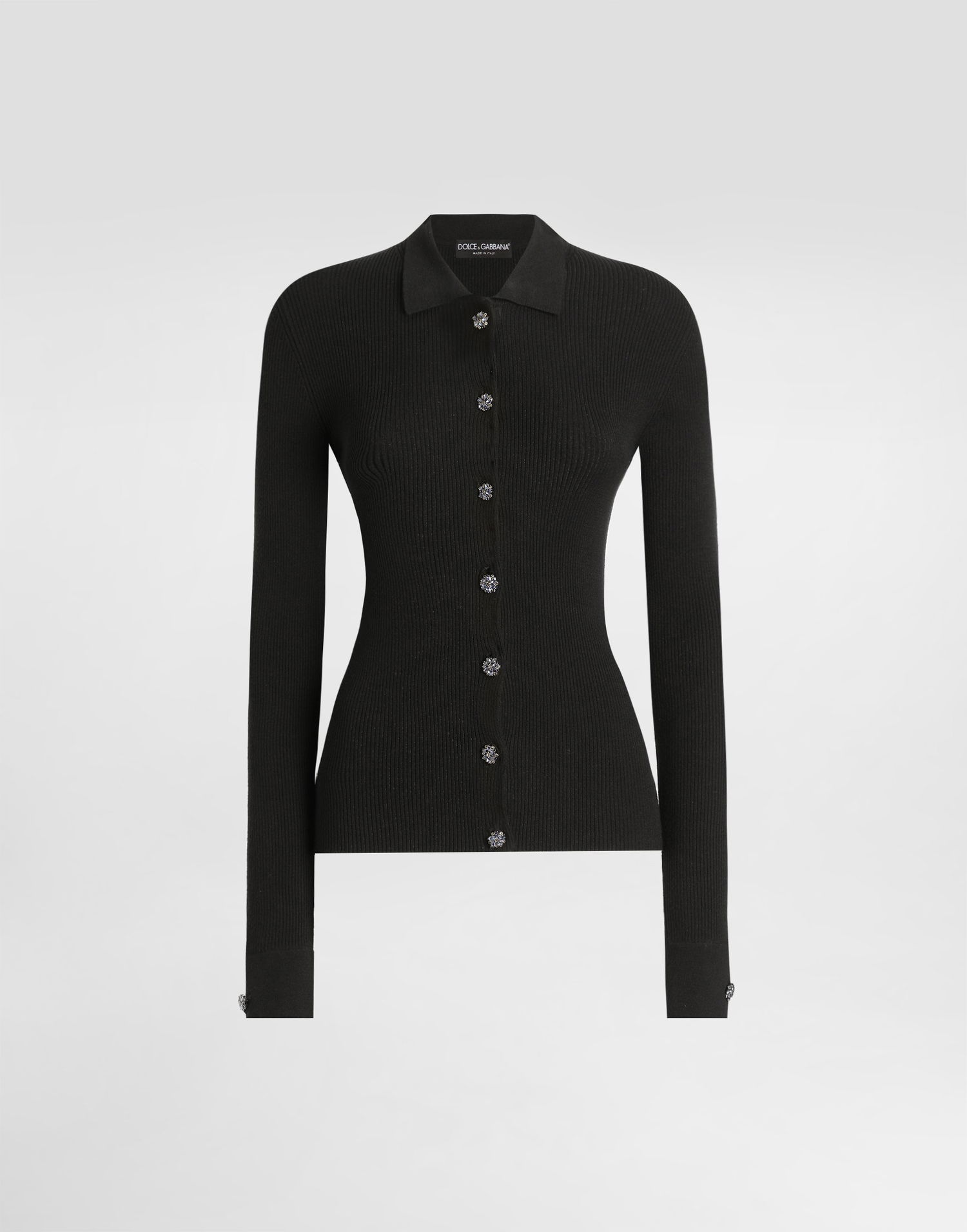 Sveter Dolce & Gabbana Ribbed Collared Cardigan with Bejeweled Buttons Čierna | FXVCPZJFMHGN0000, 0