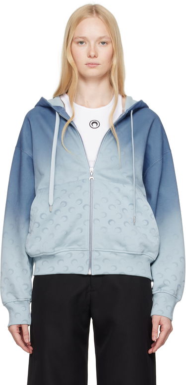 Mikina Marine Serre Marine Serre Moon Faded Fleece Zip Hoodie Modrá | UST017B CJER0073, 0