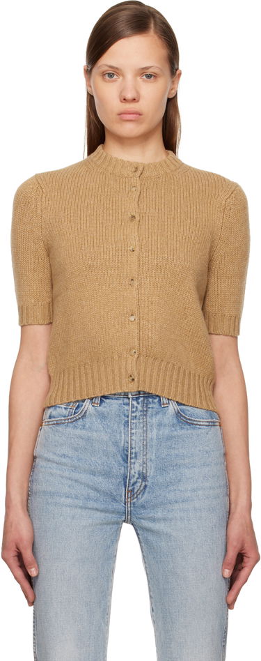 Sveter Khaite Nora Short-Sleeve Ribbed Cardigan Béžová | 9608615, 0