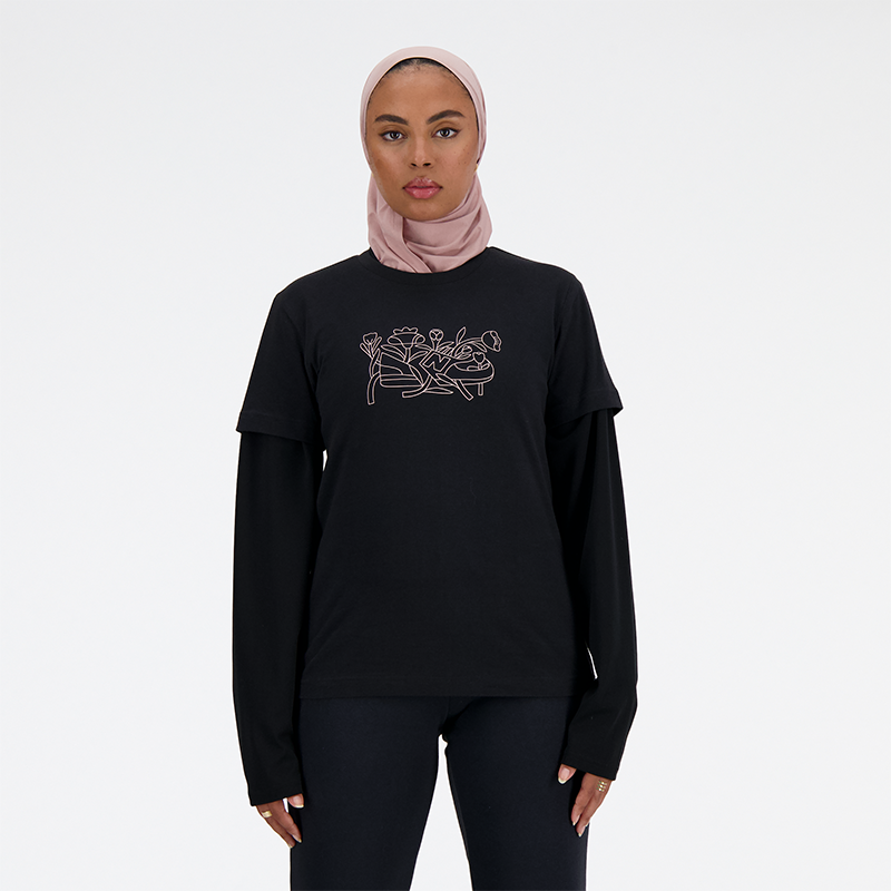 Tričko New Balance T-shirt Long Sleeve Čierna | Dámske tričko New Balance WT41912BK – čierné, 0