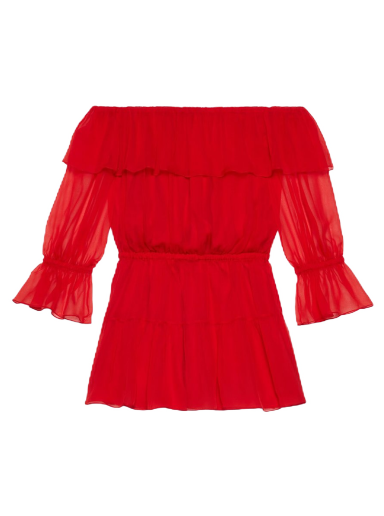 Šaty Gucci Silk Chiffon Dress Červená | 730915 ZHS57 6490